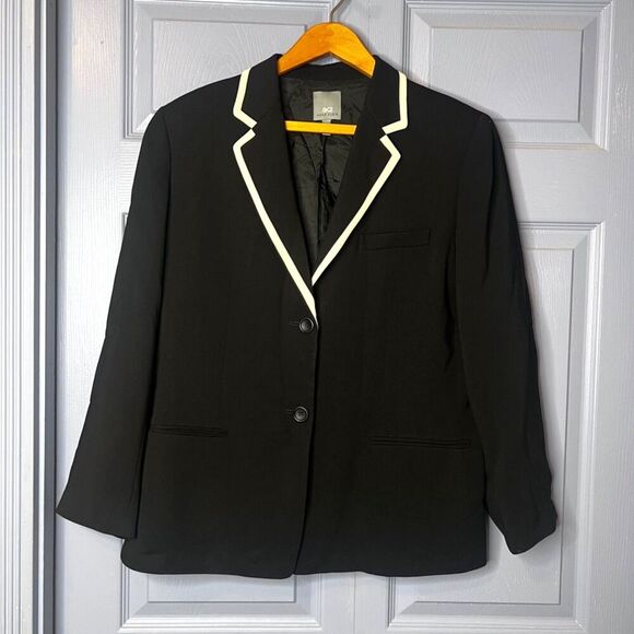 Anne Klein AK2 Black with White Trim Single Breasted 2 Button Blazer Size 14 - Picture 1 of 8